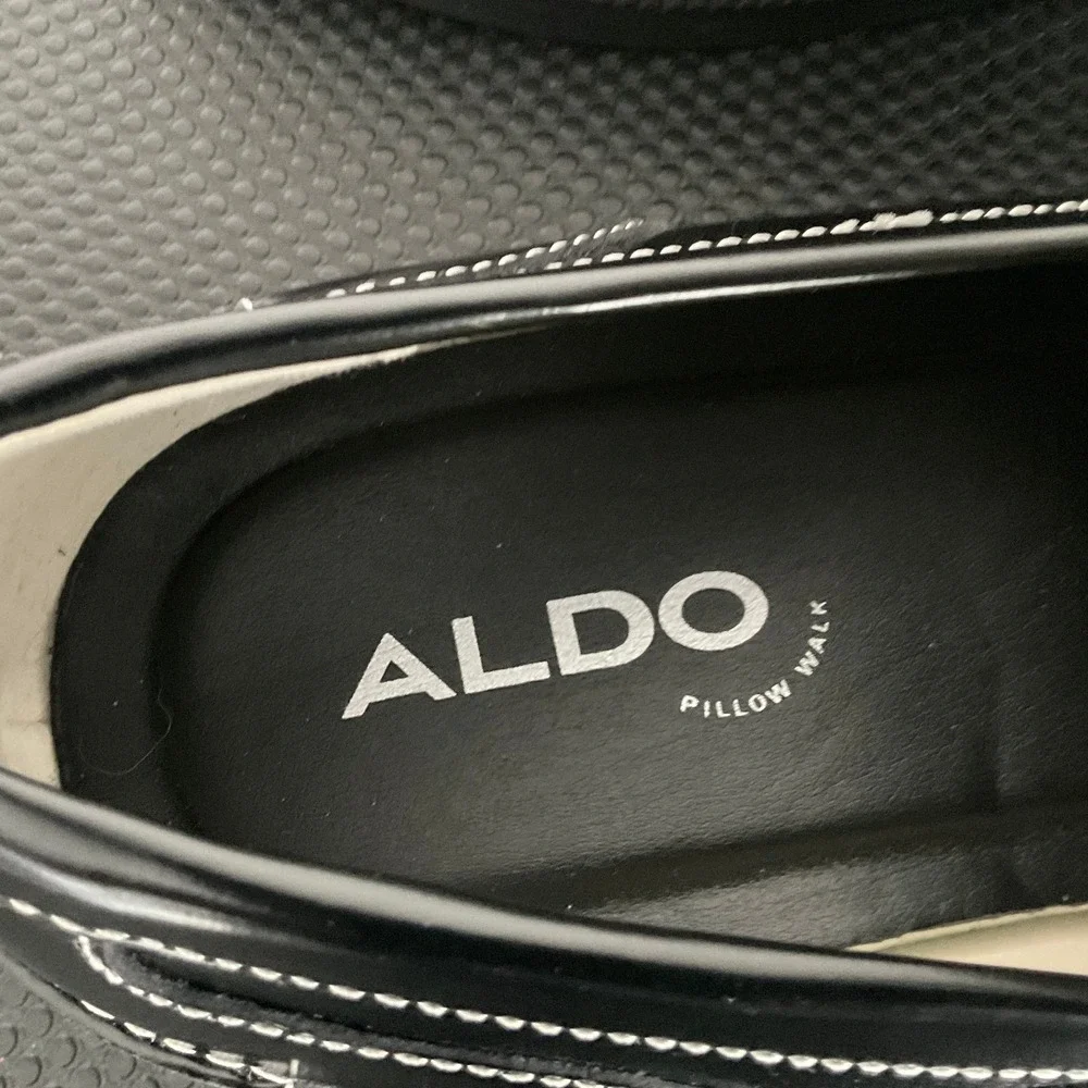 Aldo Buckley Mens Black White Leather Penny Loafers Pillow Walk Flex Size 7.5